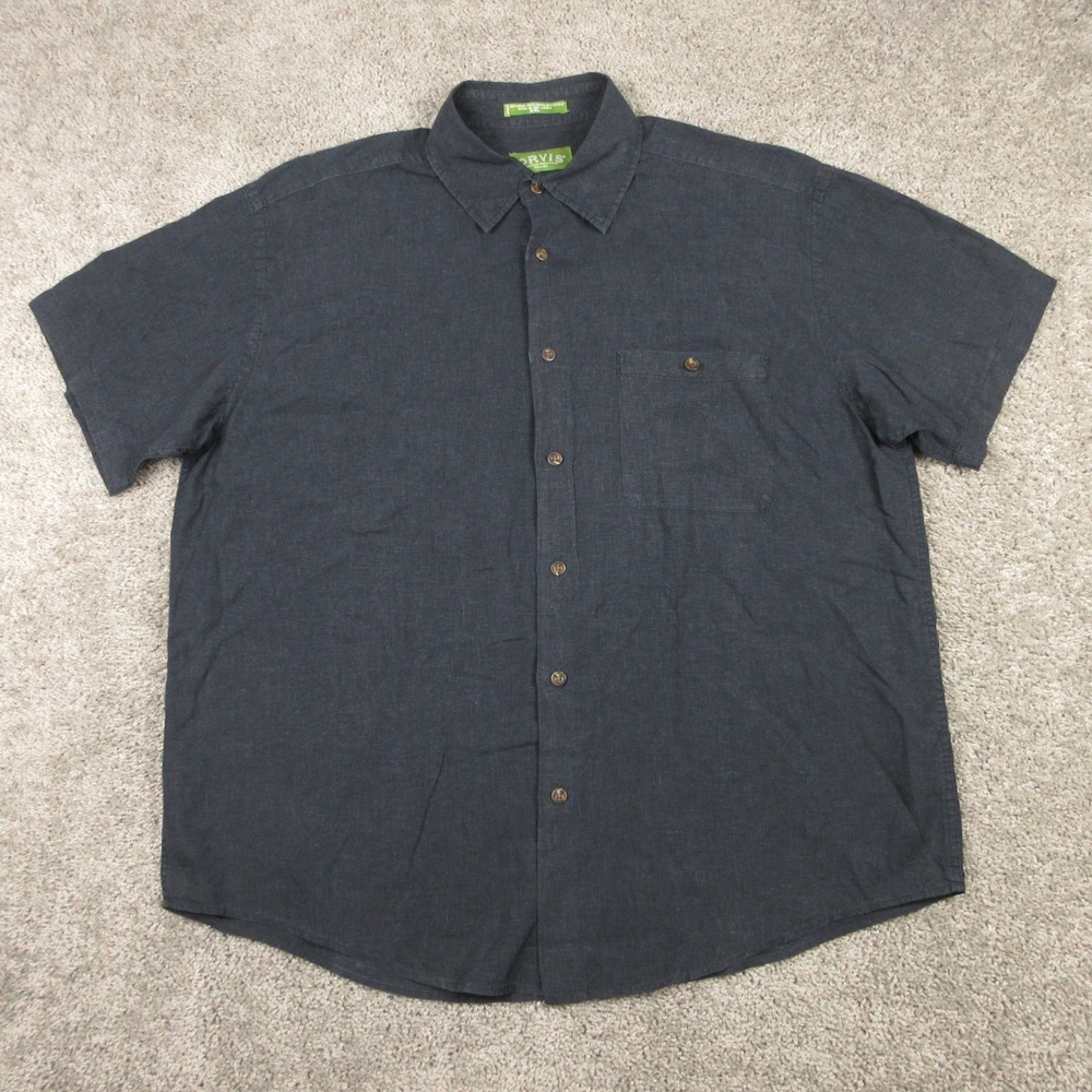 Orvis Shirt Mens 2XL Black Short Sleeve Hemp Lyocell Lightweight Button Up